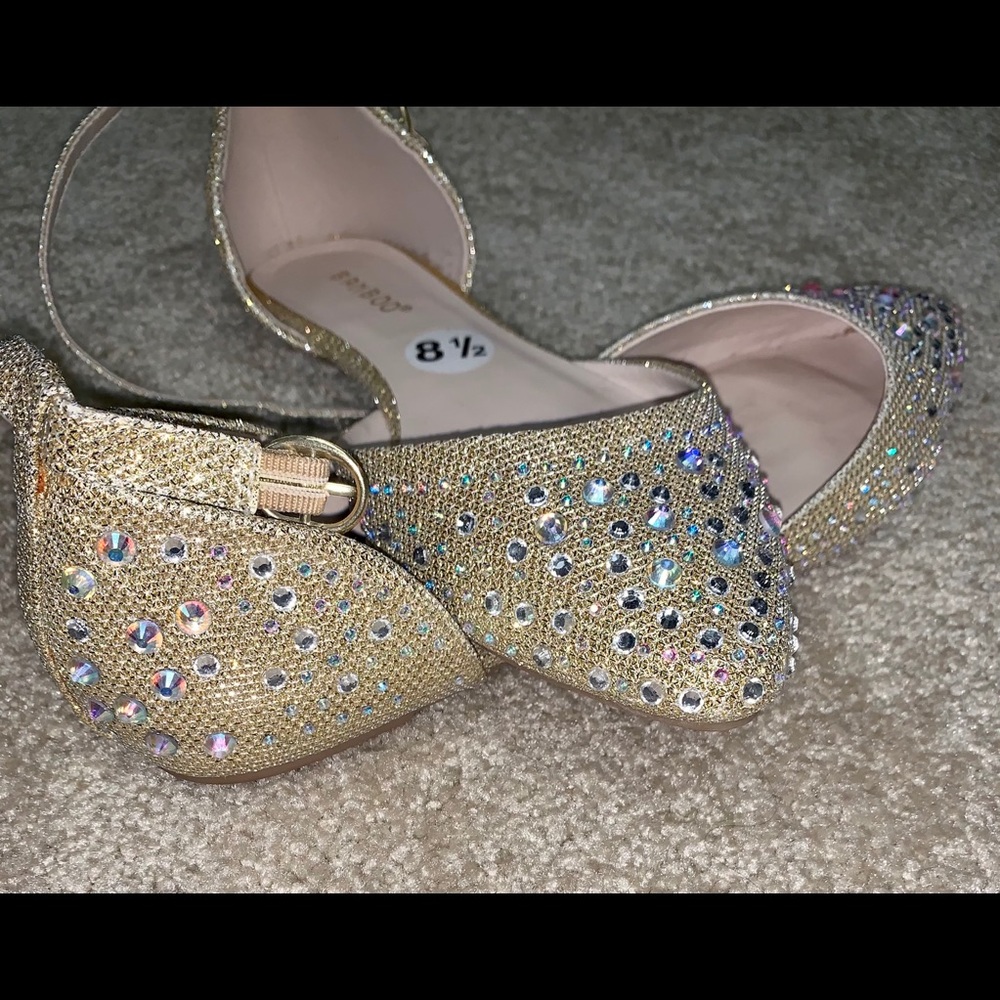 Gold flats with rhinestones worn once!